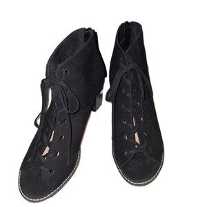 Old Navy Black Faux Suede Lace-Up Open-Toe Booties | Back Zip | 3” Heel | Size 8